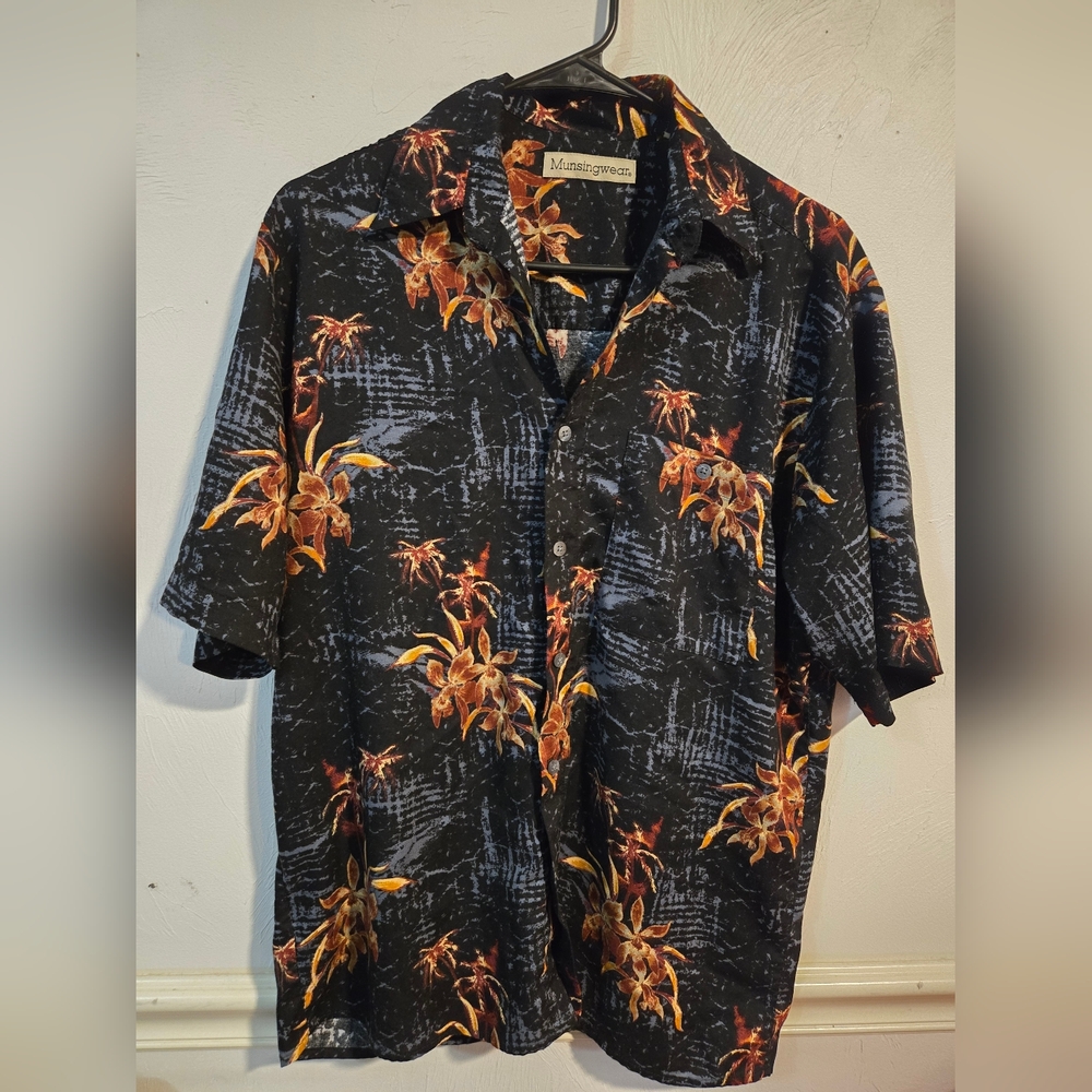 Men's Black and Orange Floral Shirt